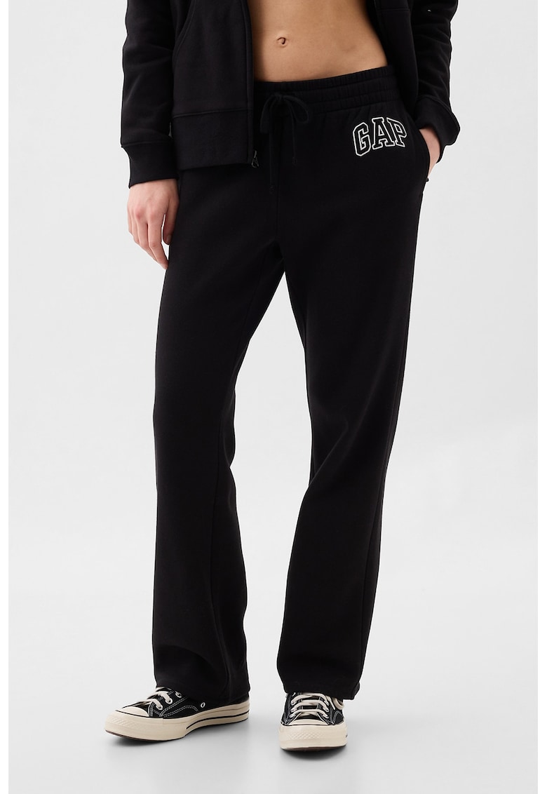 Pantaloni de trening cu croiala dreapta si detaliu logo