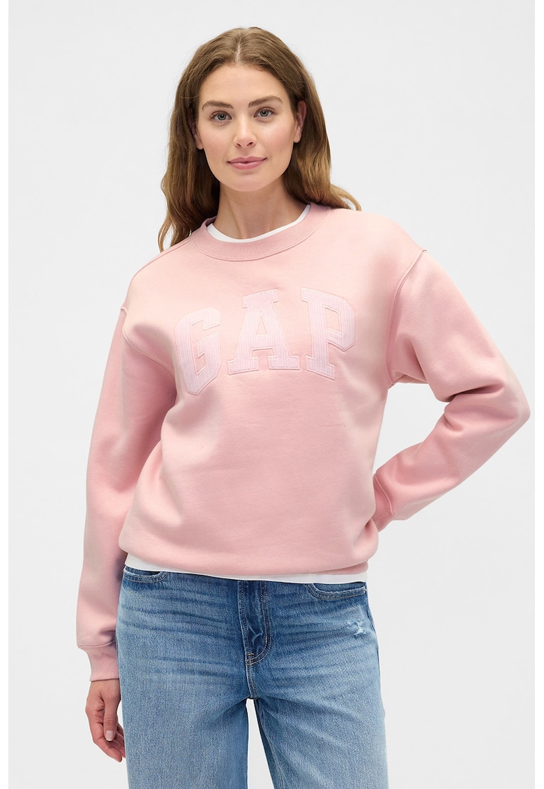 Bluza de trening cu decolteu la baza gatului si imprimeu logo - Roz deschis