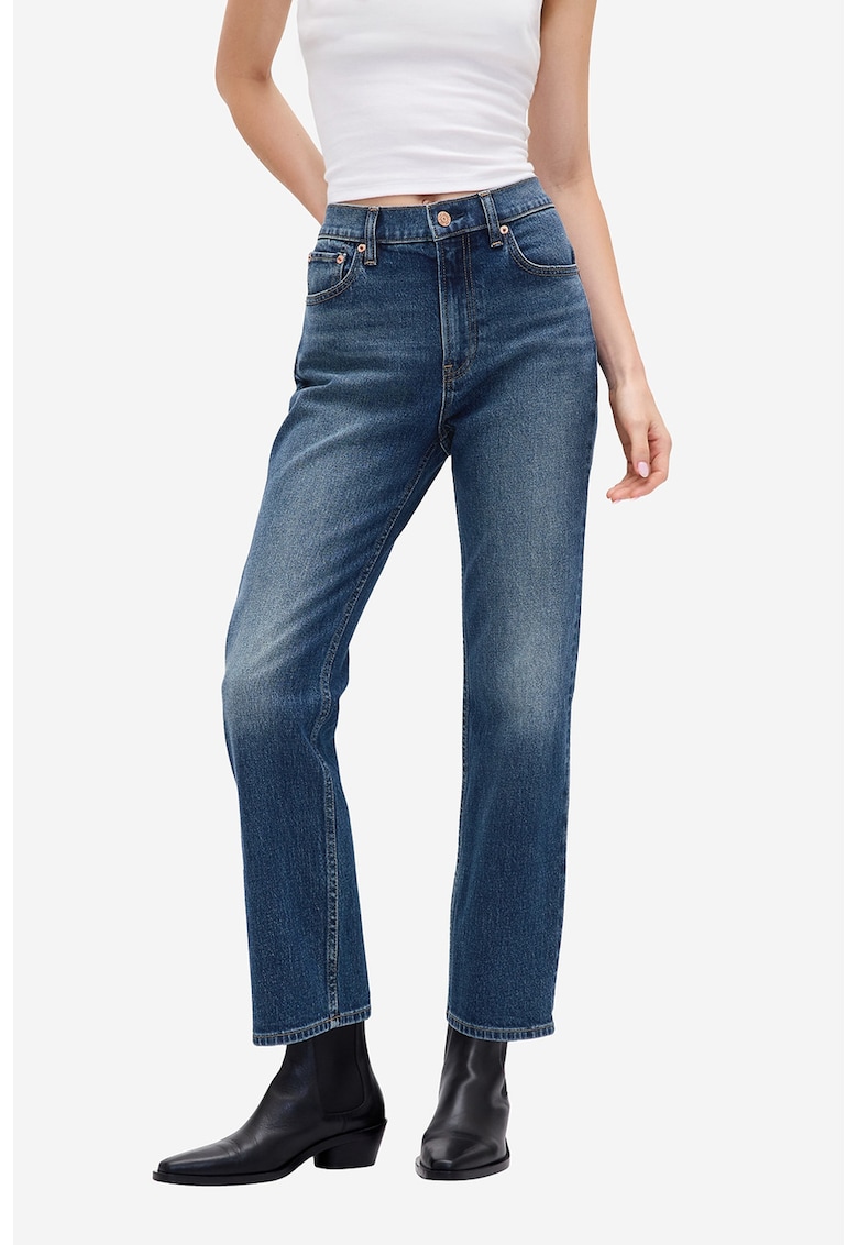 Blugi crop cu croiala dreapta - Albastru indigo