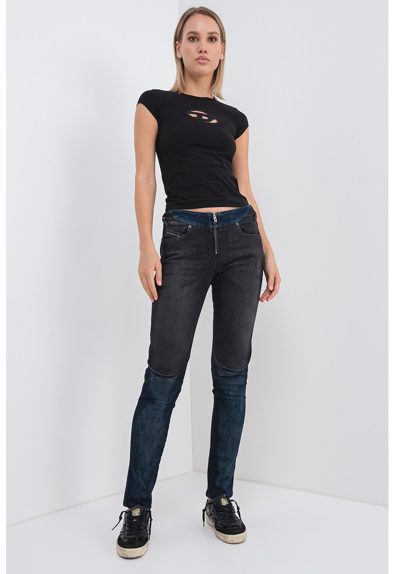 Blugi cu talie joasa si model 2in1 - Negru/Bleumarin
