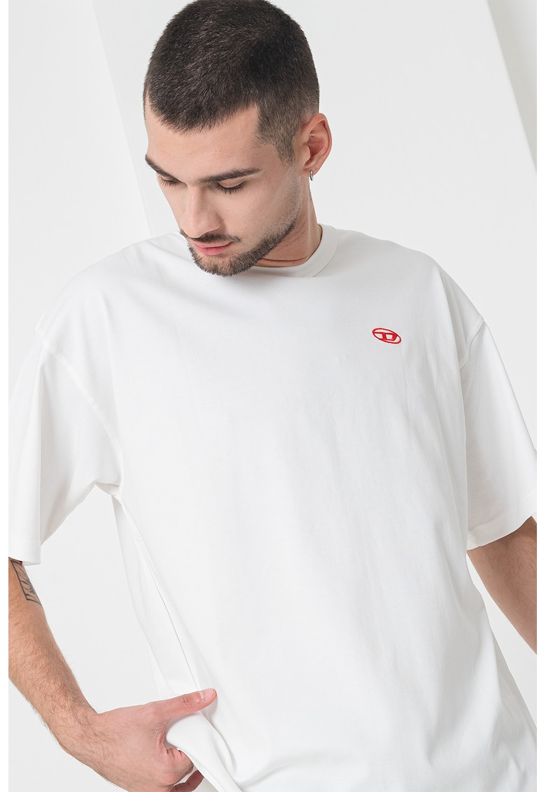 Tricou de bumbac cu maneci cazute - Rosu/Alb