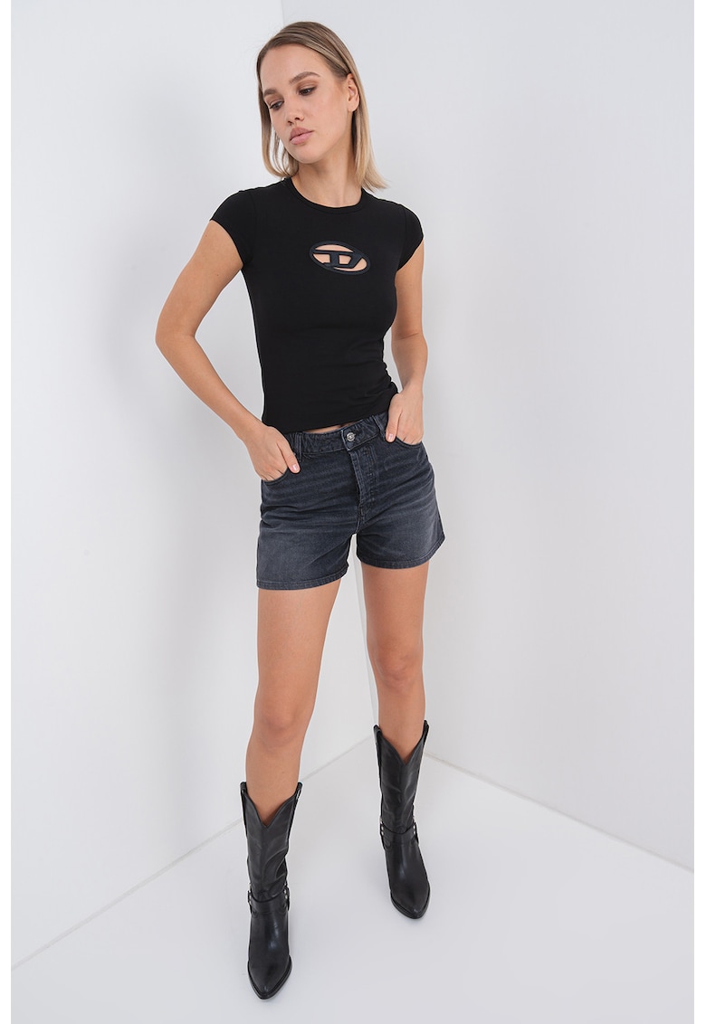 Blugi scurti cu talie inalta - Negru melange