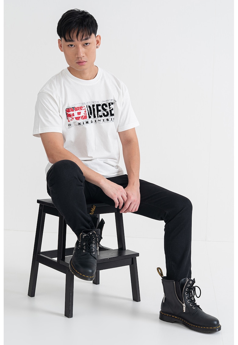 Tricou din bumbac cu logo - Negru/Alb murdar