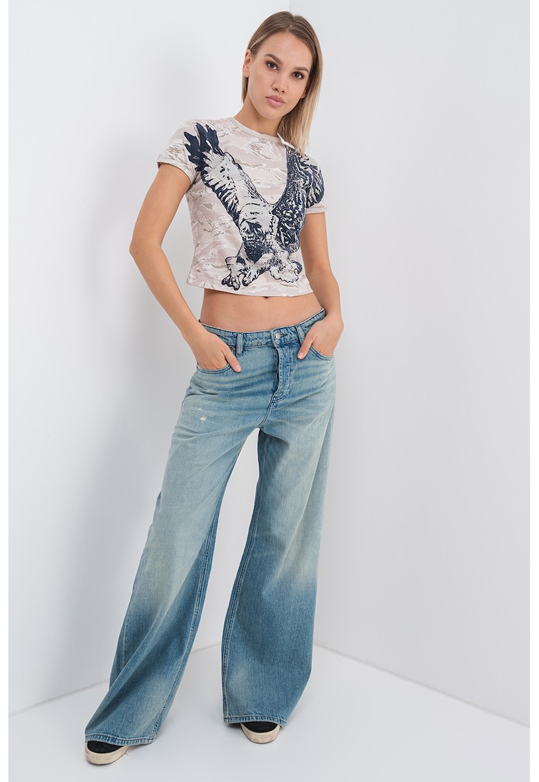 Tricou crop cu imprimeu grafic Tricou crop cu imprimeu grafic