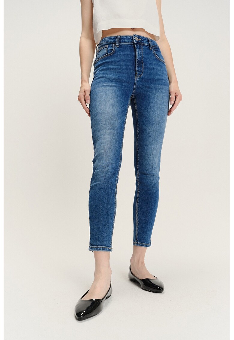 Blugi crop din denim - Albastru melange