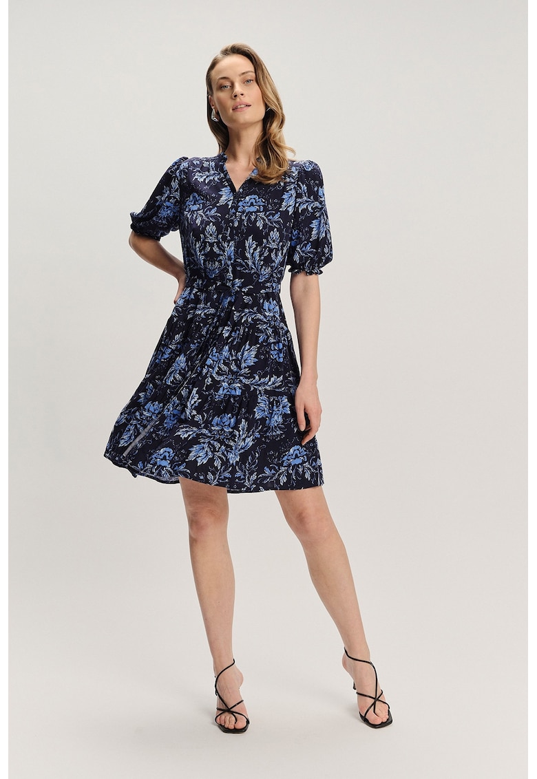 Rochie scurta cu decolteu in V - Albastru ultramarin/Albastru