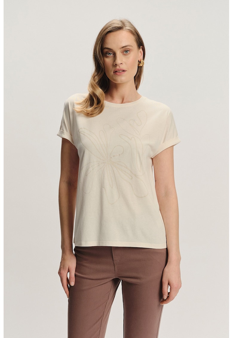 Tricou din bumbac si modal cu maneci pliabile - Bej inchis