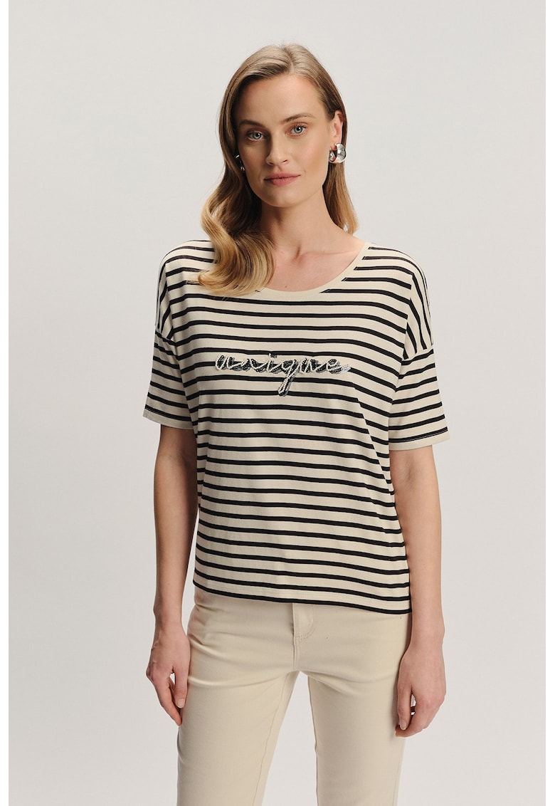 Tricou cu margele - dungi si decolteu rotund