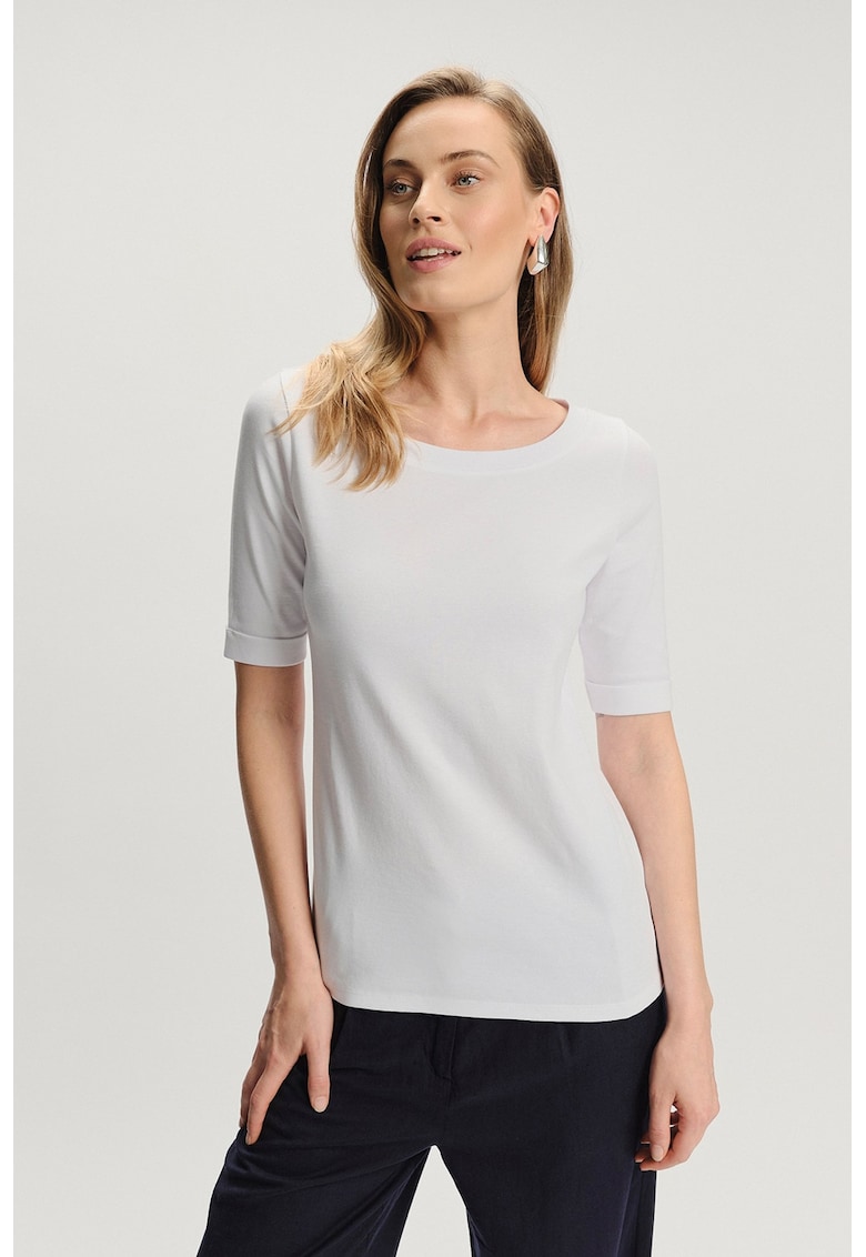 GreenPoint Tricou uni cu decolteu rotund - Alb