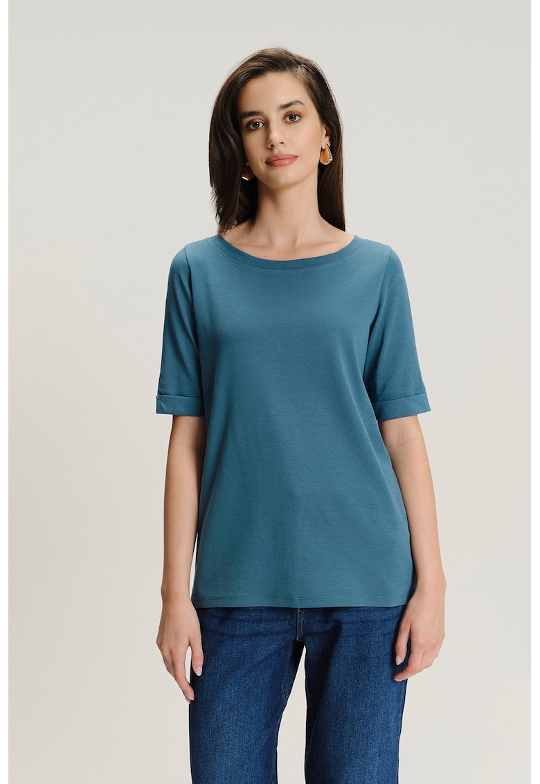 Tricou uni cu decolteu rotund - Verde persan