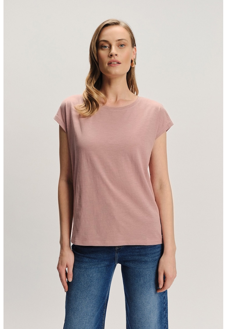 Tricou din bumbac cu decolteu rotund - Roz prafuit