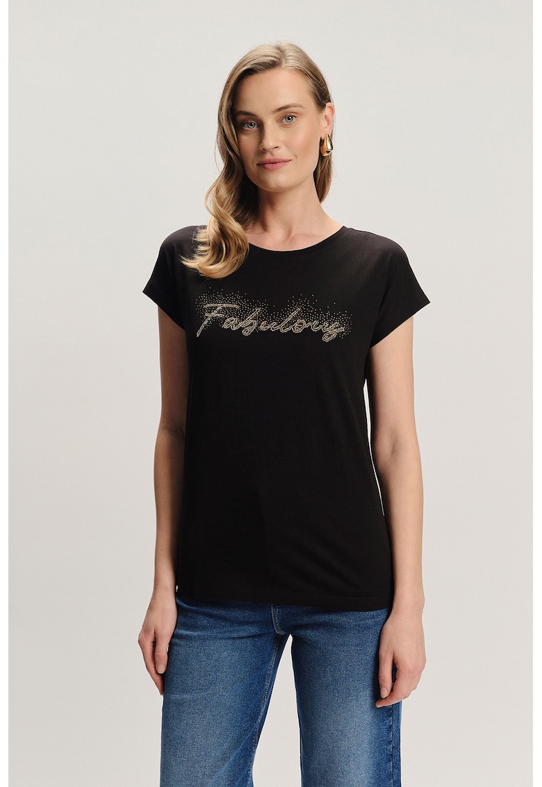 Tricou din amestec de modal cu text din strasuri