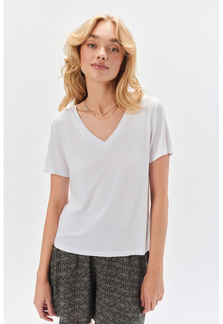 Tricou cu decolteu in V - Alb