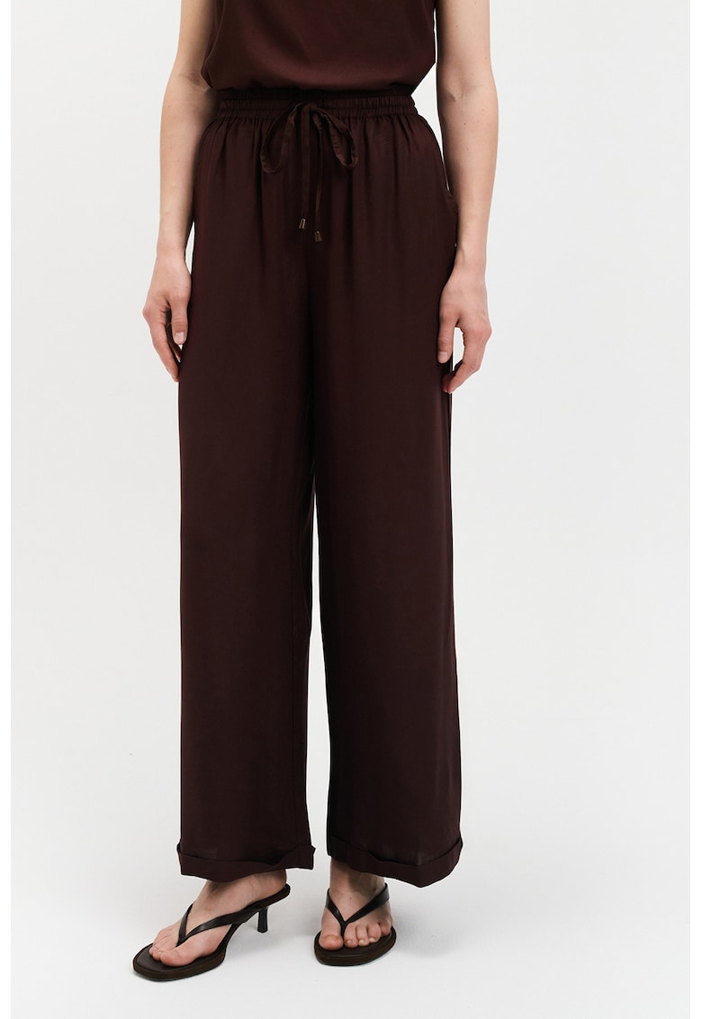 Pantaloni cu croiala ampla si talie inalta - Maro cognac
