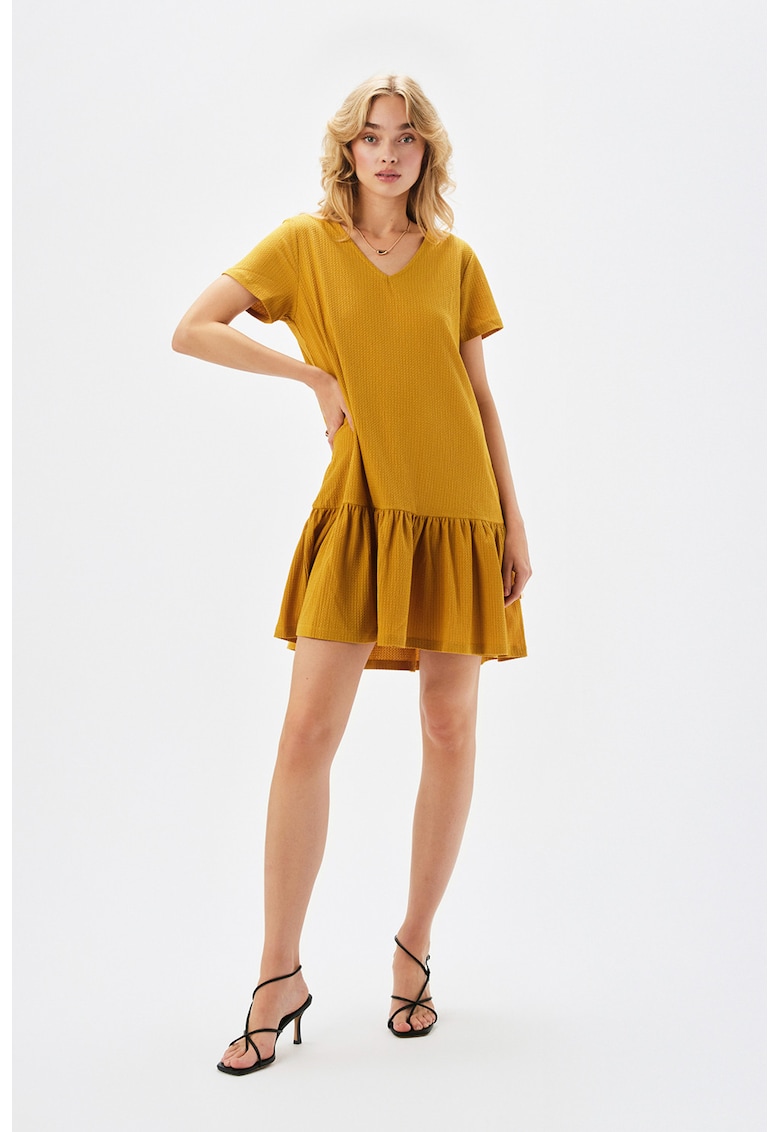 Rochie evazata cu maneci scurte - Galben mustar