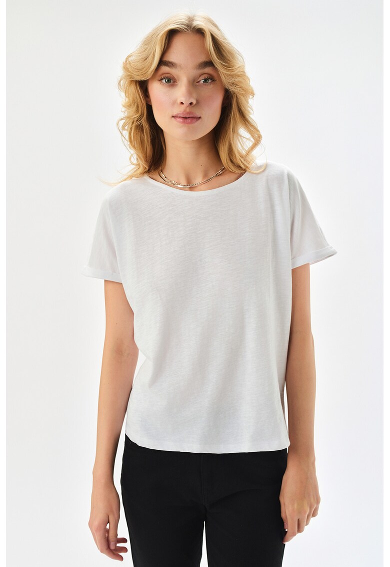 Tricou de bumbac cu decolteu rotund - Alb optic