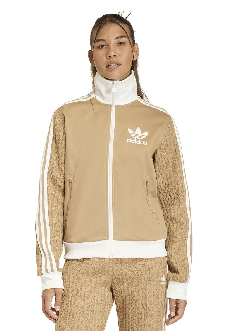 Bluza de trening cu buzunare cu fermoar - Alb/Maro camel