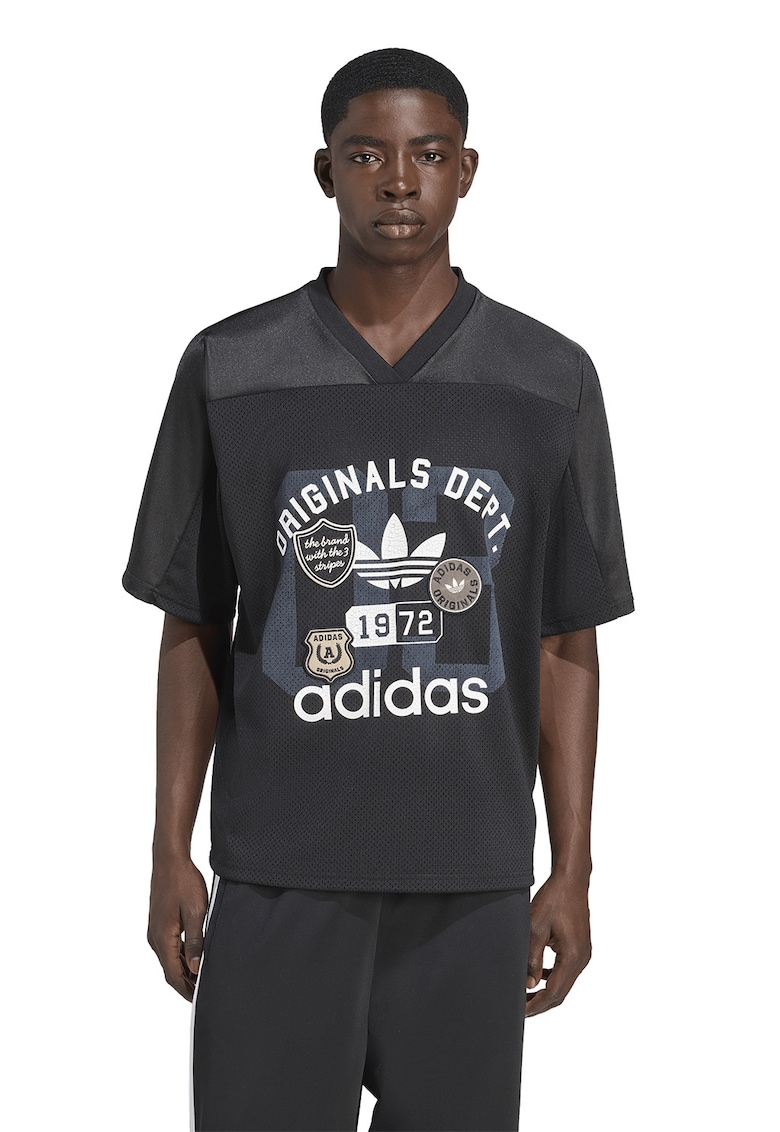 Tricou cu imprimeu logo si decolteu in V