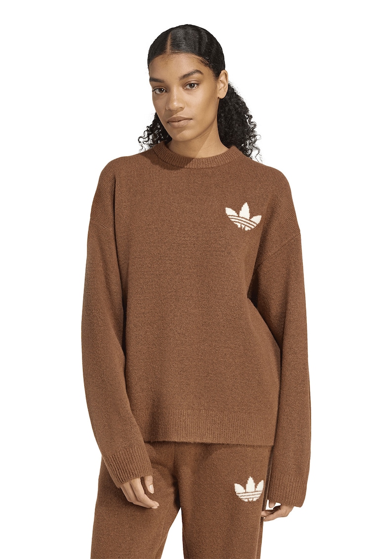 Bluza de trening cu model monograma si maneci cazute - Maro