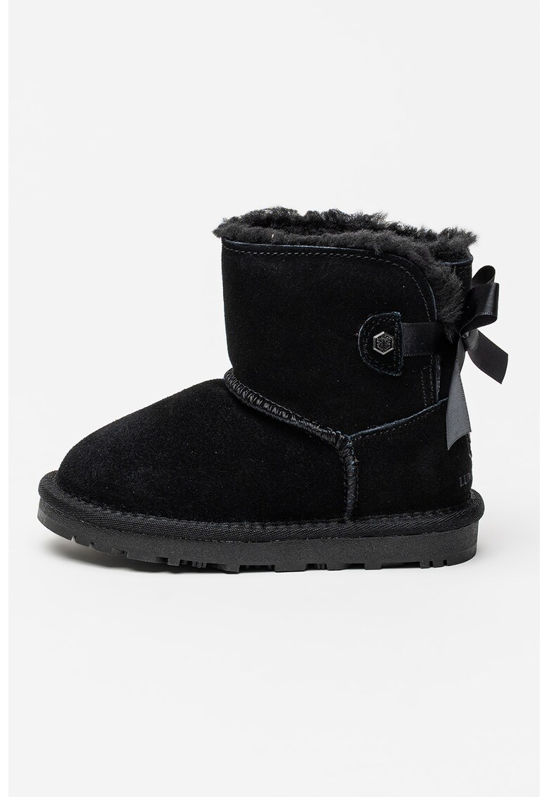 Ghete de piele intoarsa cu funde - fara inchidere - Negru stins