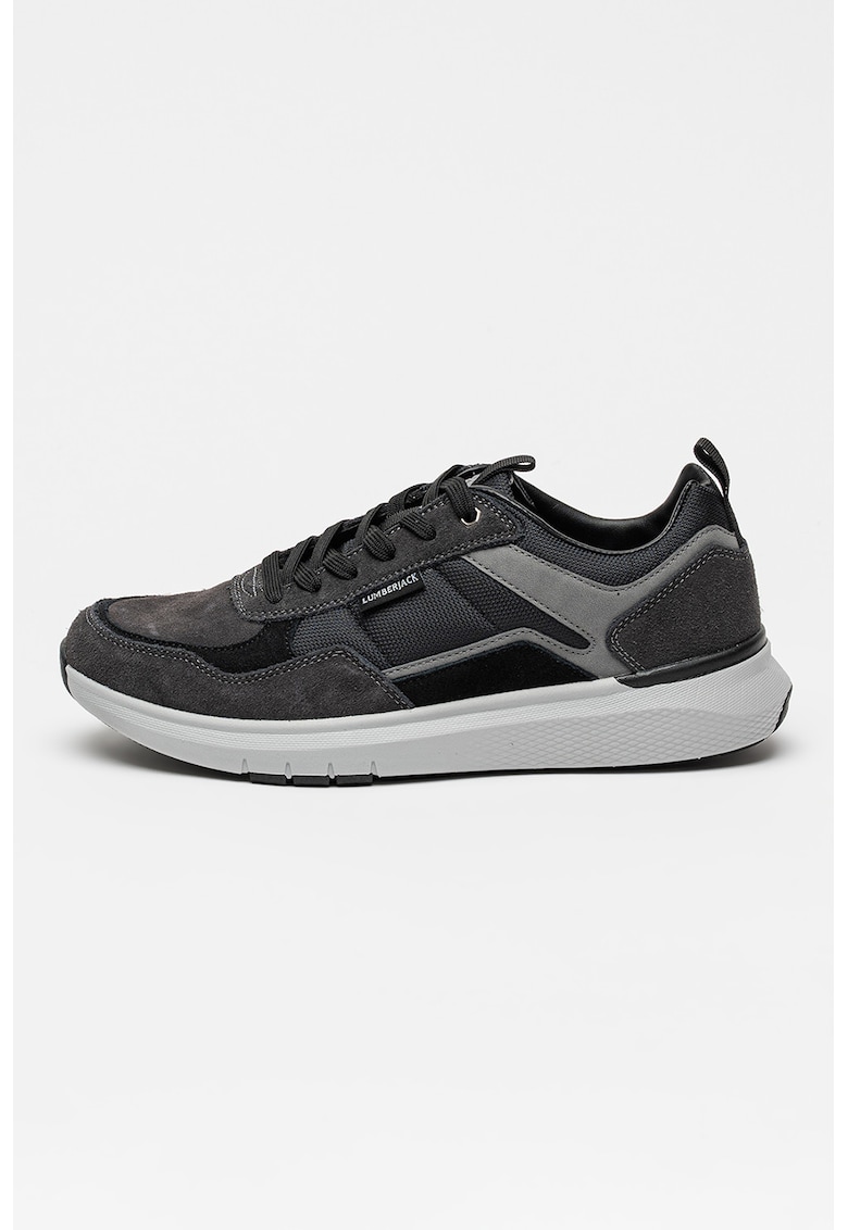 Pantofi sport cu insertii de piele intoarsa - Gri antracit