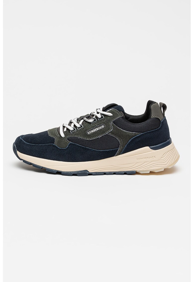 Pantofi sport de piele intoarsa cu insertii textile - Albastru ultramarin/Gri inchis