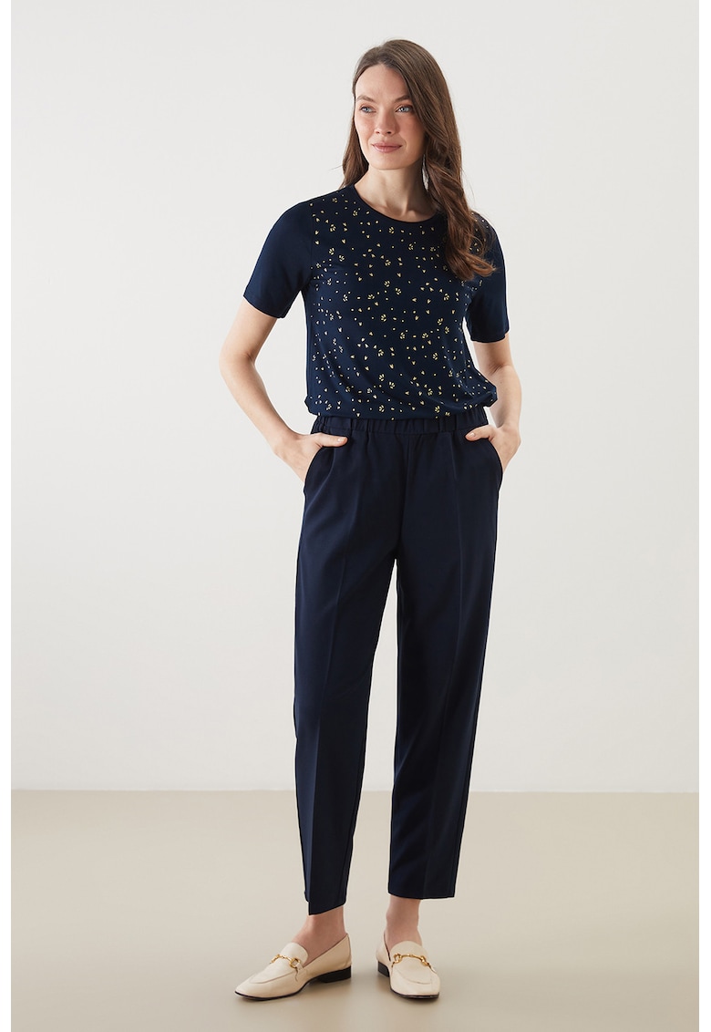 Pantaloni crop cu talie elastica