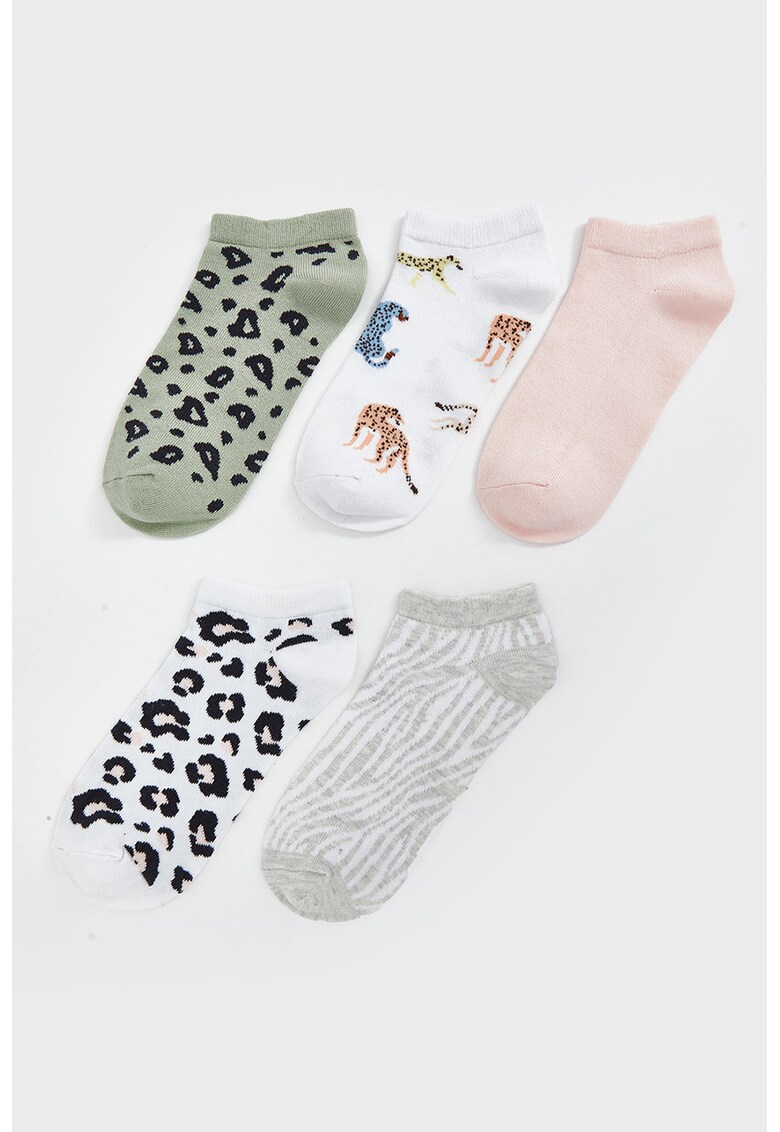 Set de sosete pana la glezna - 5 perechi Safari - Verde pal/Alb optic/Roz prafuit
