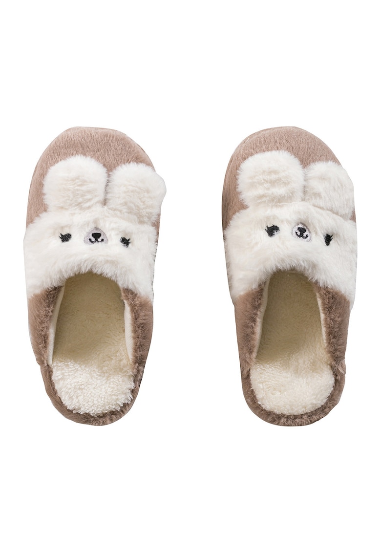 Papuci de casa pufosi cu model cu iepure