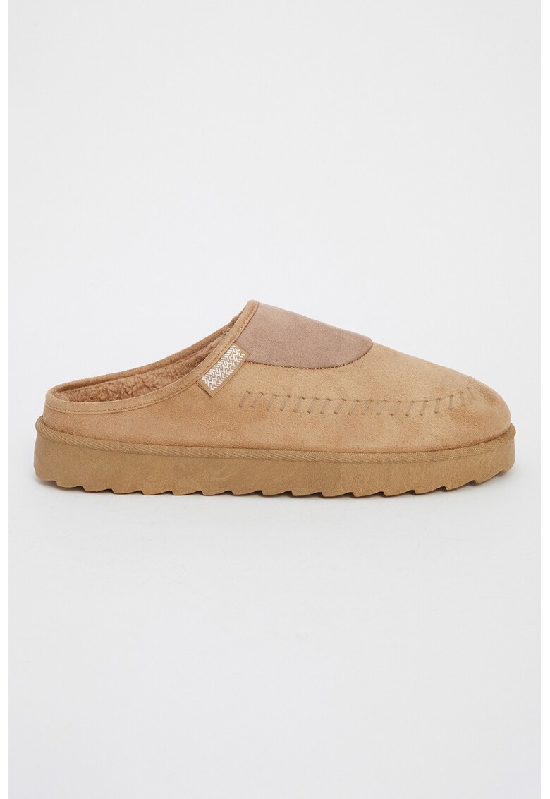 Papuci de casa din piele intoarsa ecologica - Bej