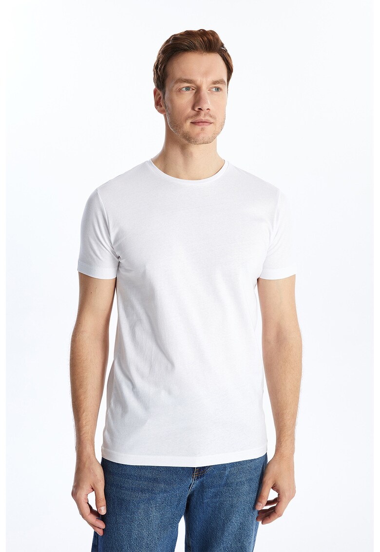 Tricou slim fit cu decolteu la baza gatului - Alb optic