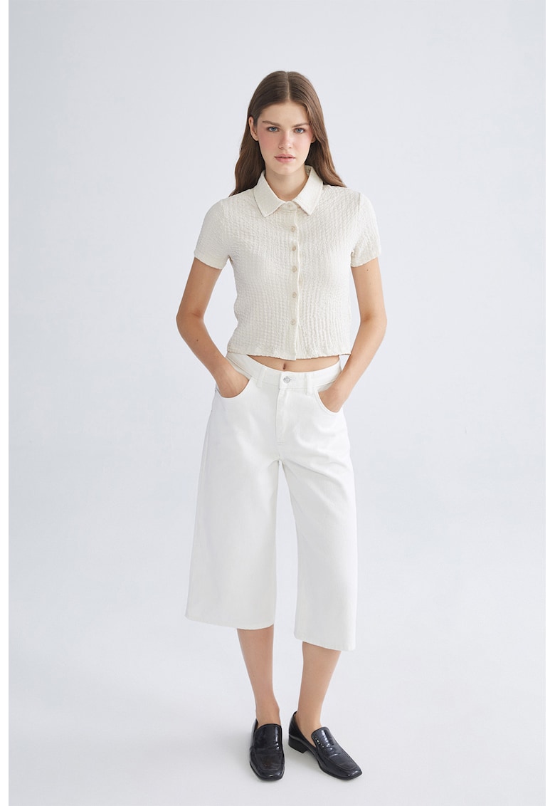 Camasa crop texturat cu maneci scurte