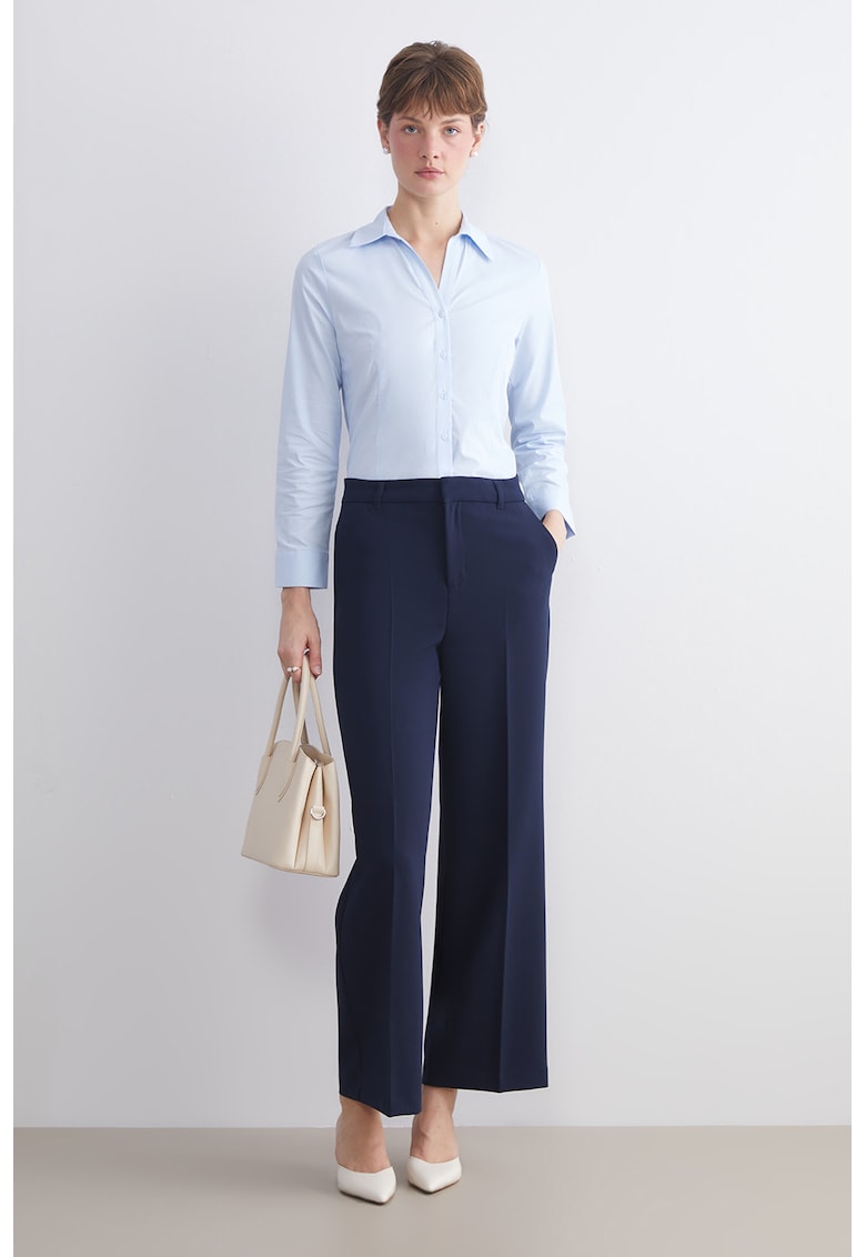 Pantaloni crop cu croiala ampla si detalii cu pensa - Bej deschis