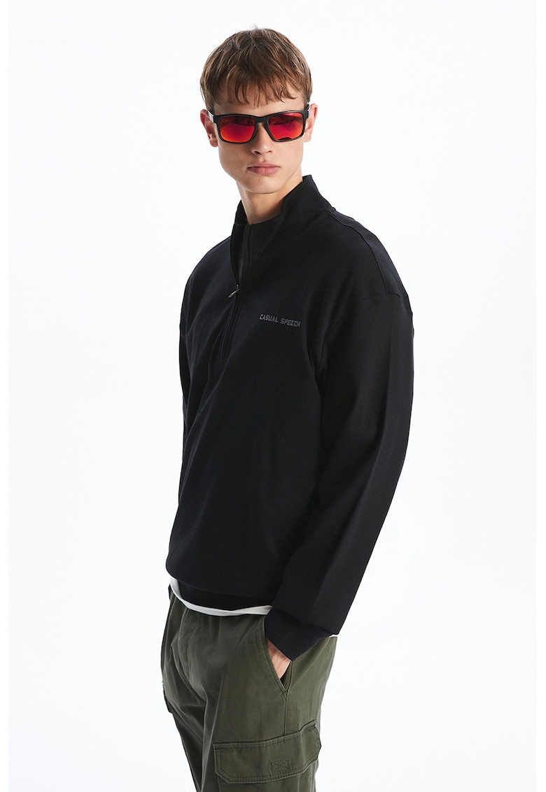 Bluza de trening lejera cu design text - Negru