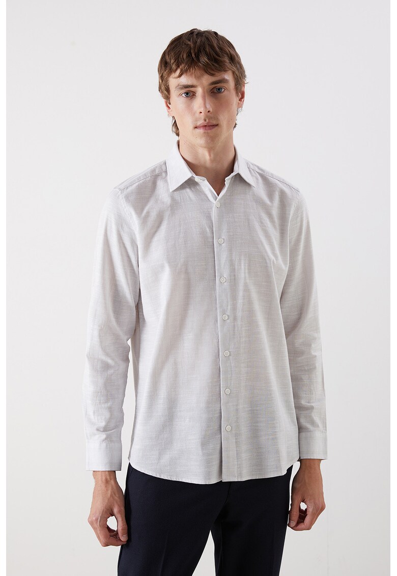 Camasa din bumbac cu model uni - Alb murdar