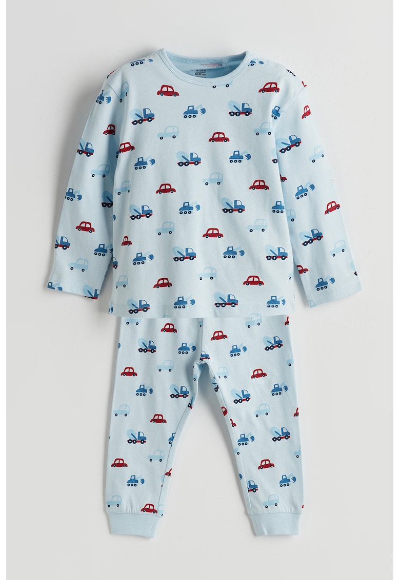 Pijama lunga din bumbac cu model cu masini