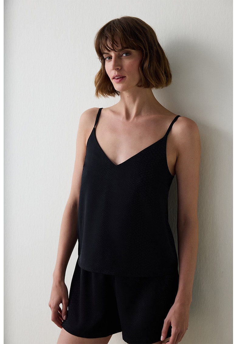 Top de pijama cu decolteu in V si barete ajustabile