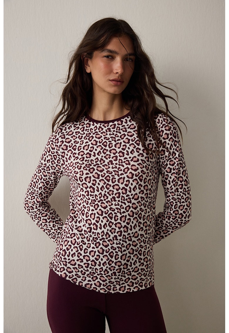 Bluza slim fit de pijama cu animal print