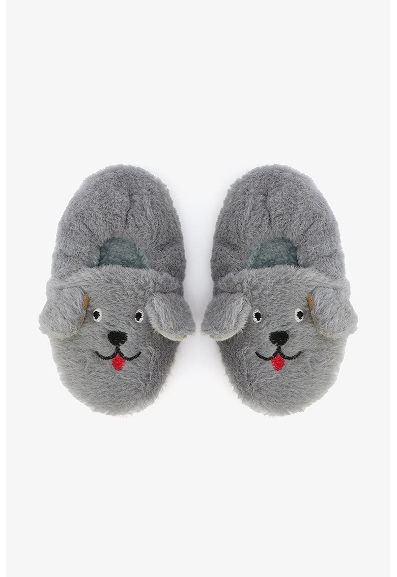 Papuci de casa pufosi cu model cu ursulet