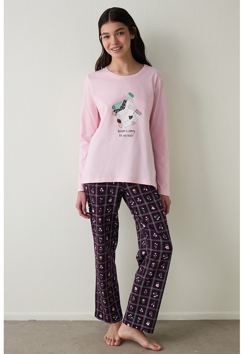 Pijama lunga cu imprimeu