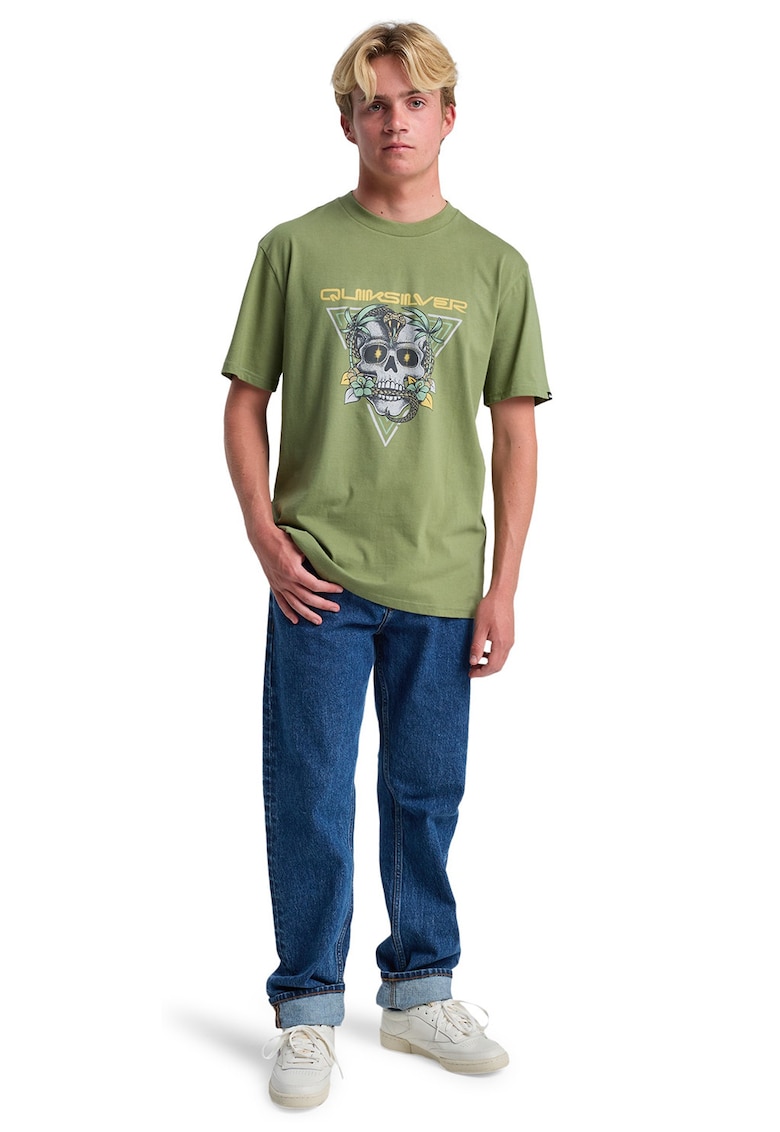 Tricou din bumbac cu imprimeu - Alb/Galben/Kaki pal