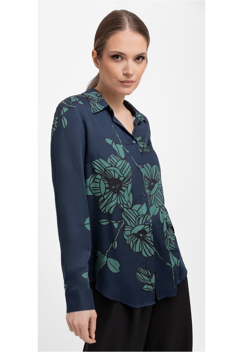Camasa din viscoza cu imprimeu floral - K-Arma - turcoaz