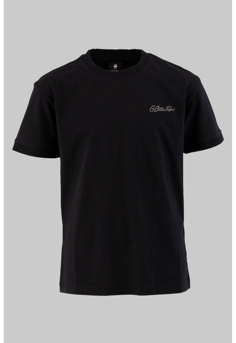 Tricou cu decolteu la baza gatului si logo brodat - Negru