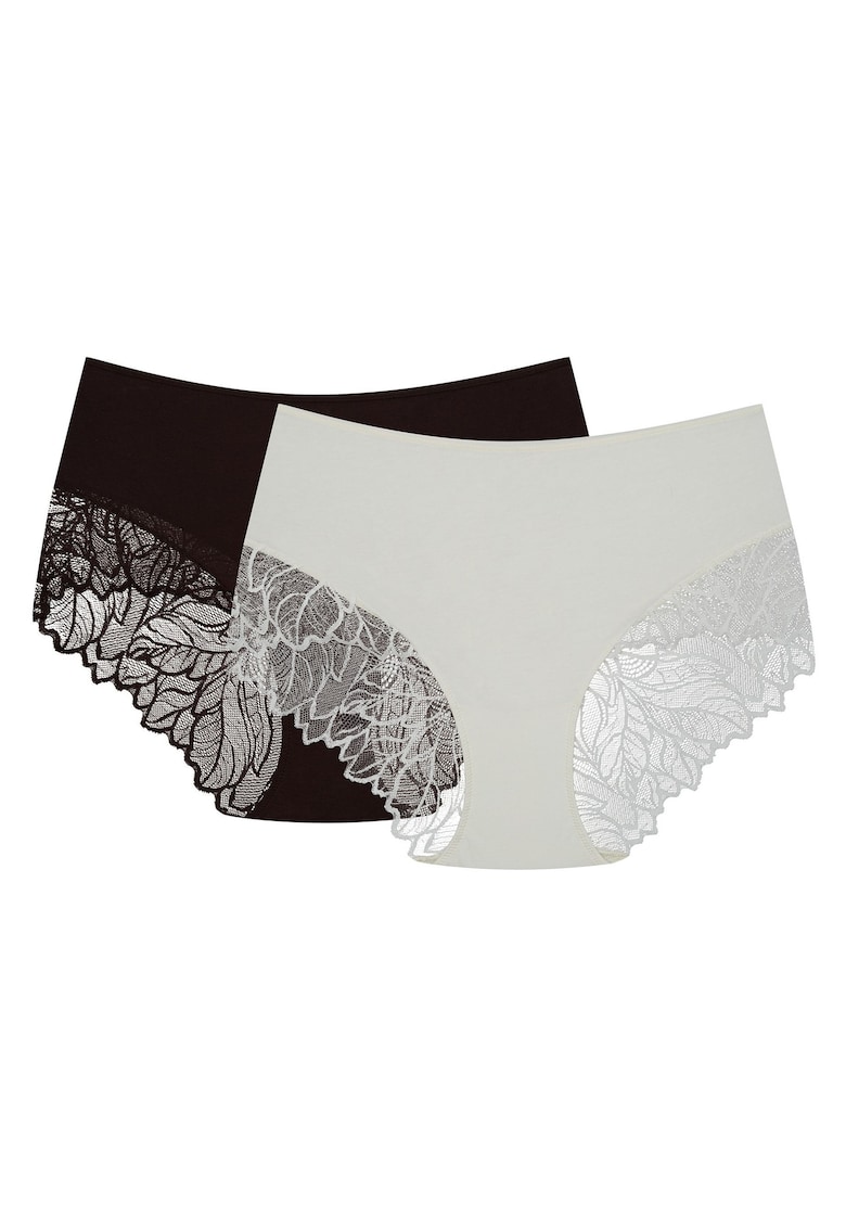 Chiloti dama cu talie inalta - set de 2 perechi - maro - alb crem - Pinky Chiloti dama cu talie inalta - set de 2 perechi - maro - alb crem - Pinky