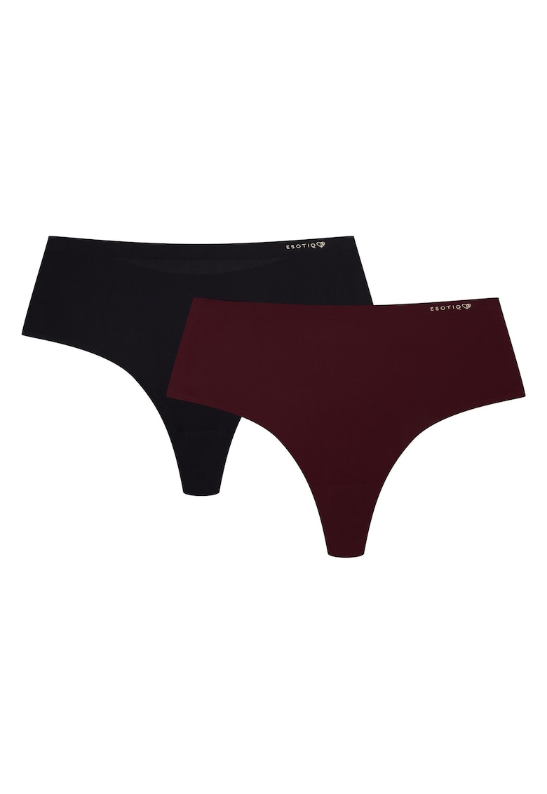 Chiloti dama tanga cu talie inatla set de 2 perechi negru - maro Parks Chiloti dama tanga cu talie inatla set de 2 perechi negru - maro Parks