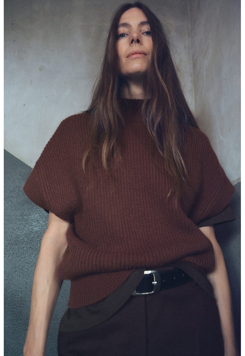 Pulover din amestec de lana cu maneci scurte