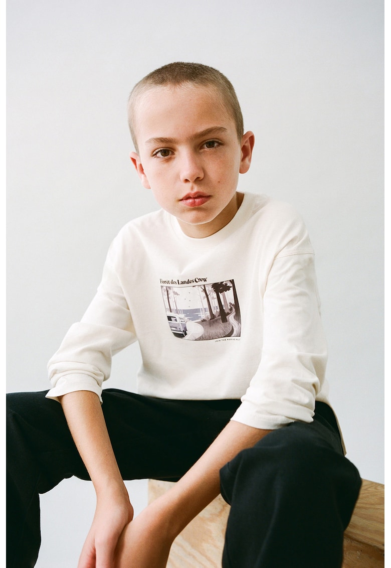 Bluza cu imprimeu grafic si maneci cazute