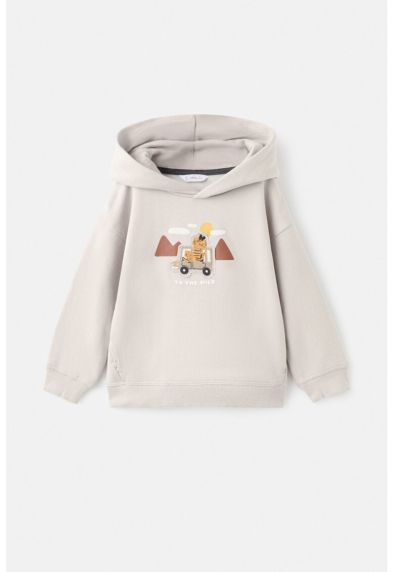 Hanorac cu imprimeu si maneci cazute - Maro taupe deschis