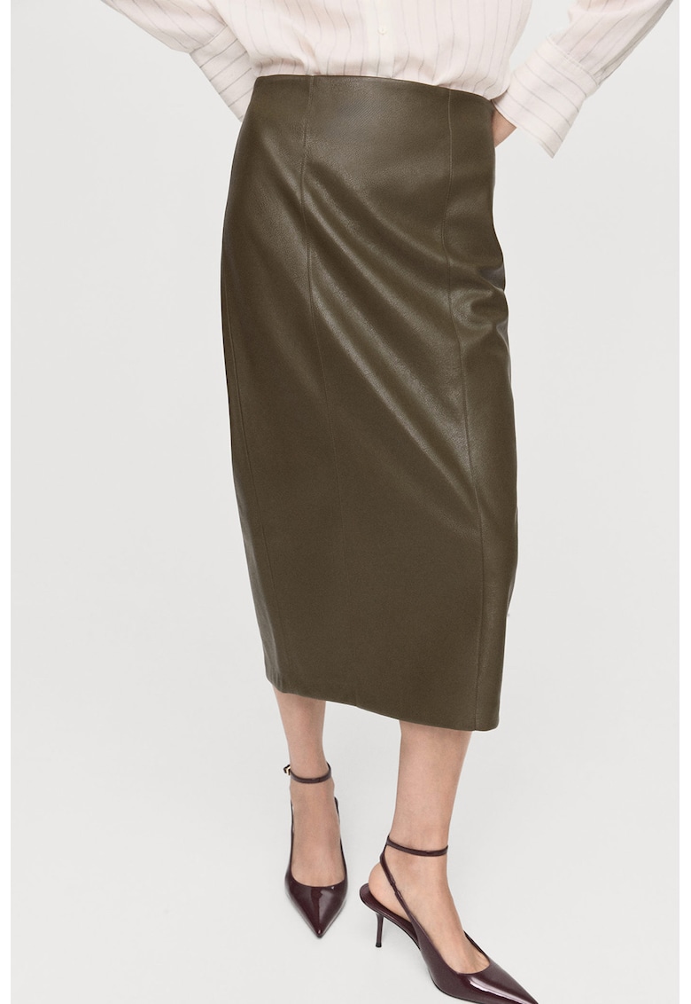 Fusta midi din piele ecologica