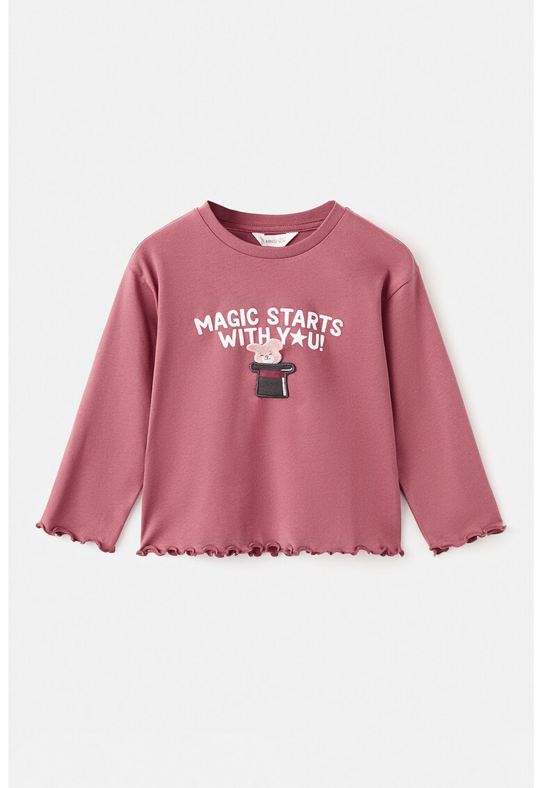 Bluza cu imprimeu si terminatii valurite - Rosu stins/Alb murdar